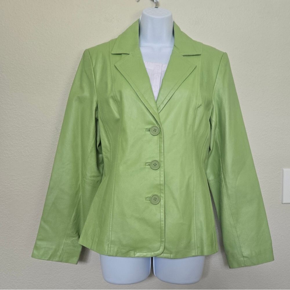 Dialogue Y2K Green Leather Jacket Womens Size Small
